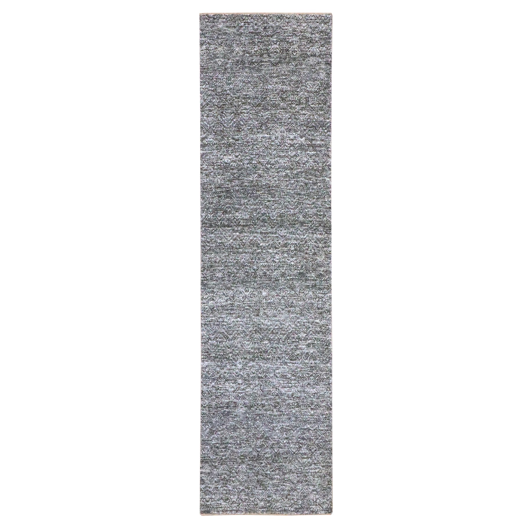 2'7"x9'10" Pebble Gray, Kohinoor Herat with Small Geometric Repetitive Diamond Design, Tone On Tone, Soft Wool, Hand Knotted, Runner, Oriental Rug 